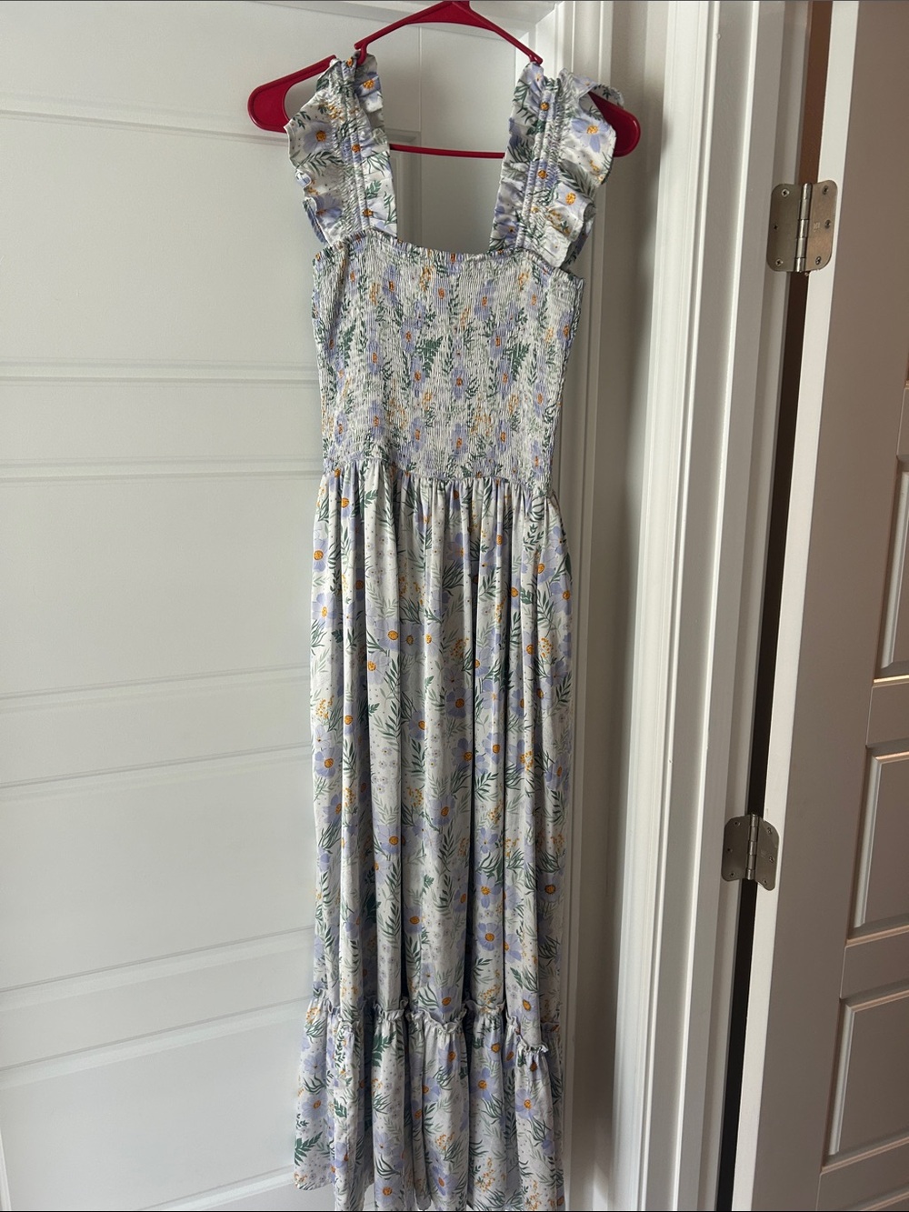 MELLODAY Light Blue Floral Ruffle-Strap Maxi Dress with Yellow & Green Accents